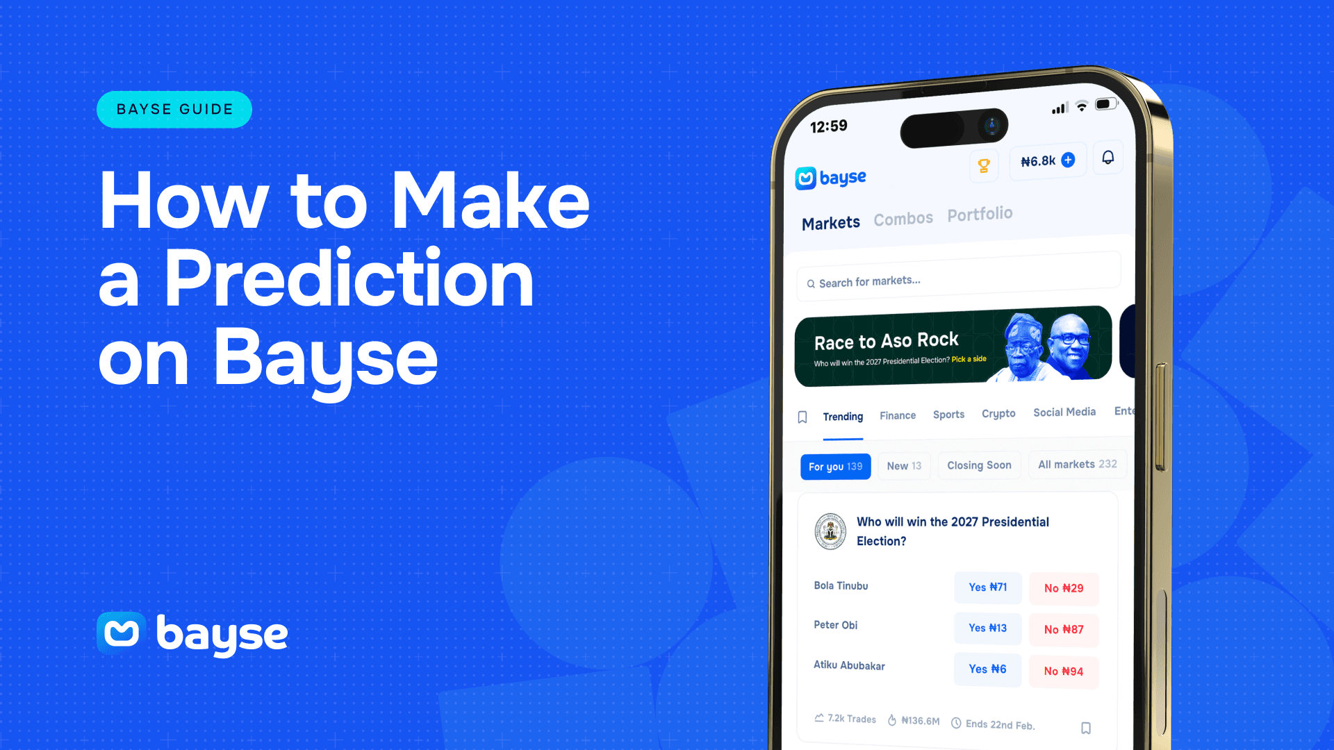 Person using Bayse to make a prediction on a prediction market